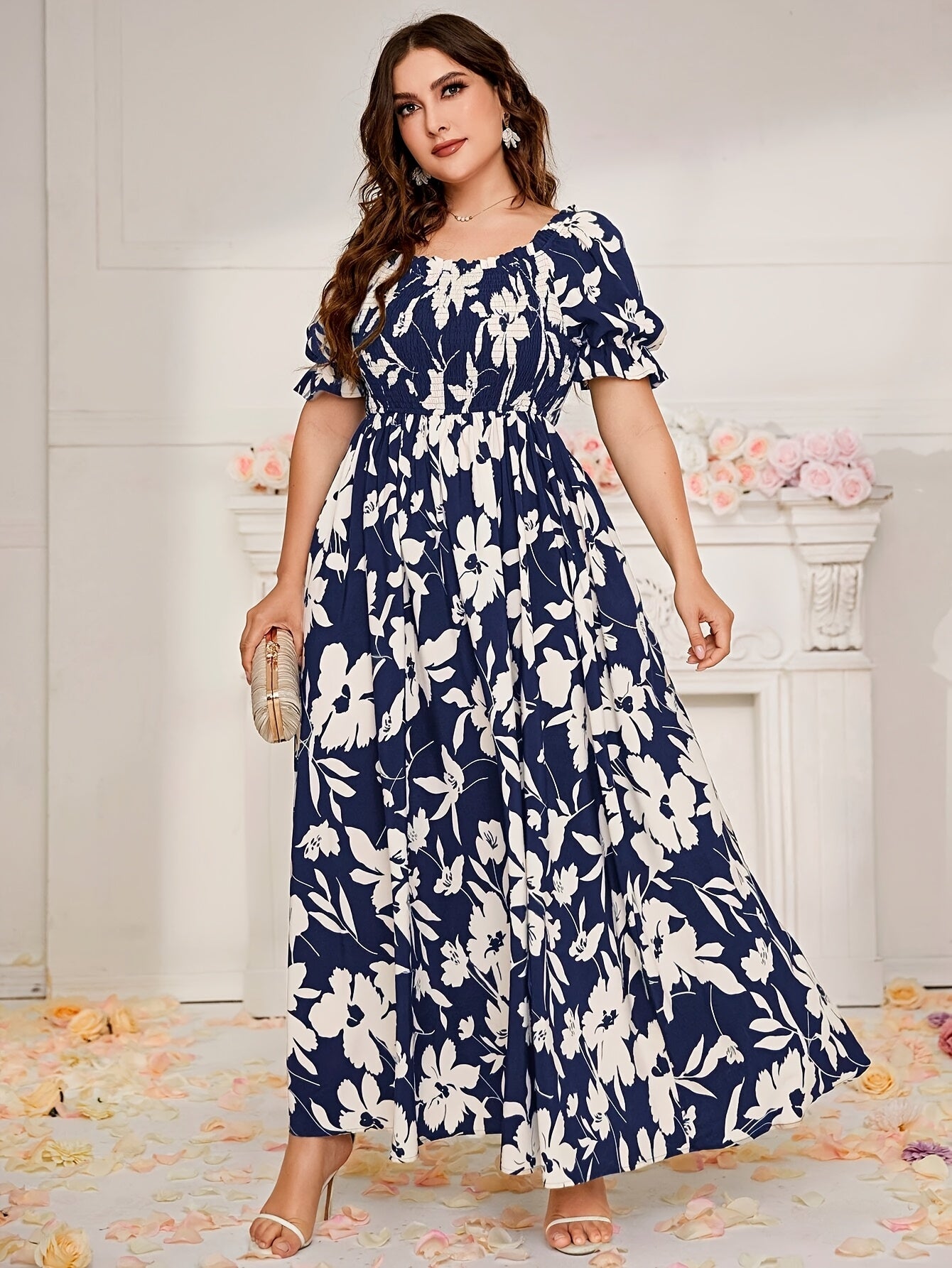 Plus Size Women's Spring/Summer Printed Maxi Dress