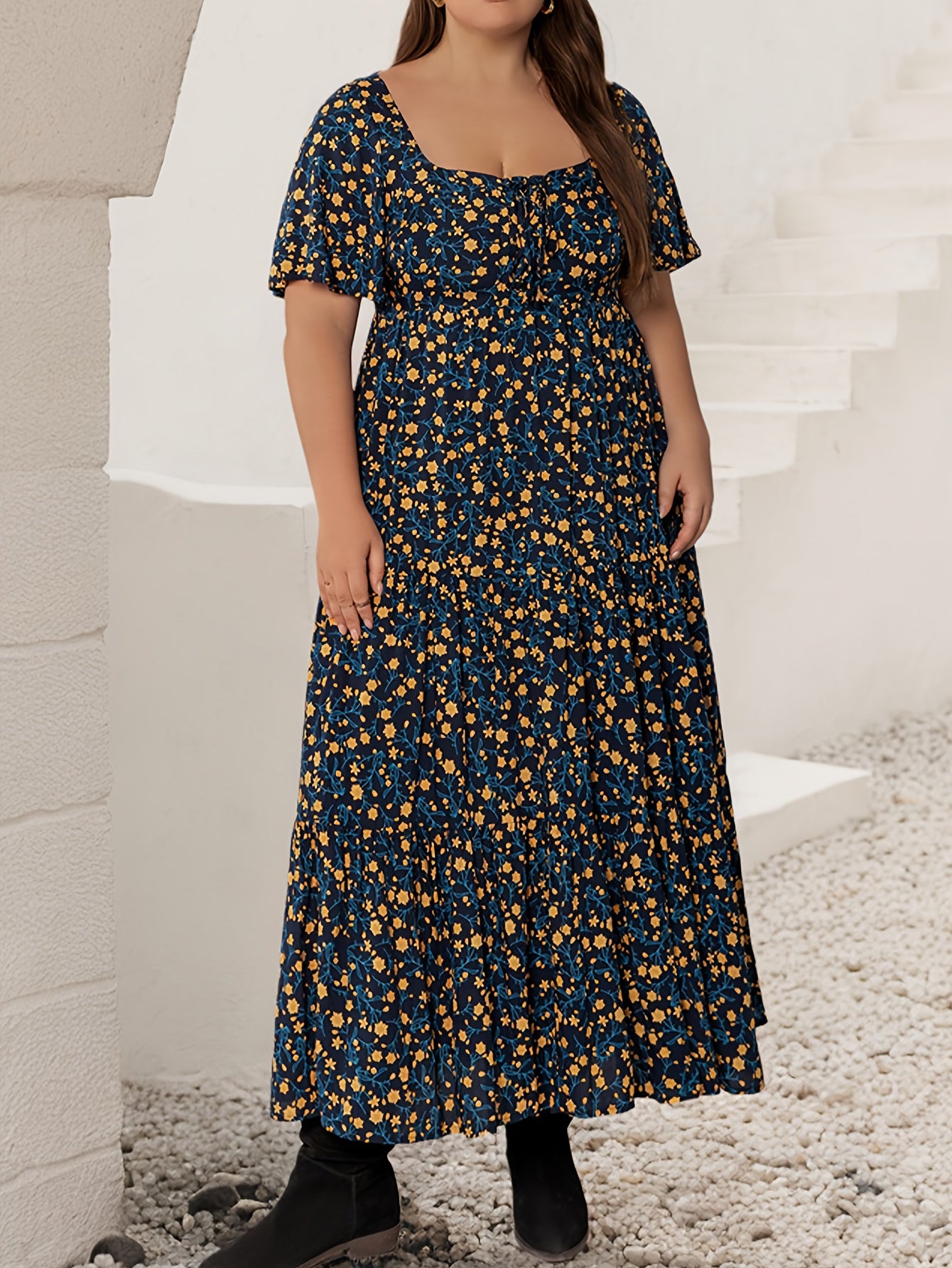 Women's Maxi Dress | French Square Neck, Adjustable Tie-Front