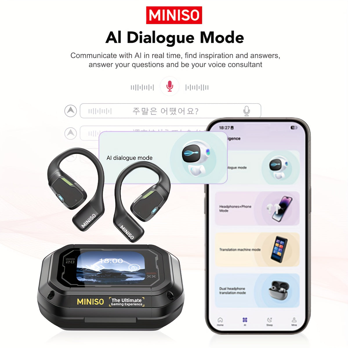 AI Wireless Earbuds with Real-Time Translation, Touch Controls & Detachable Mic