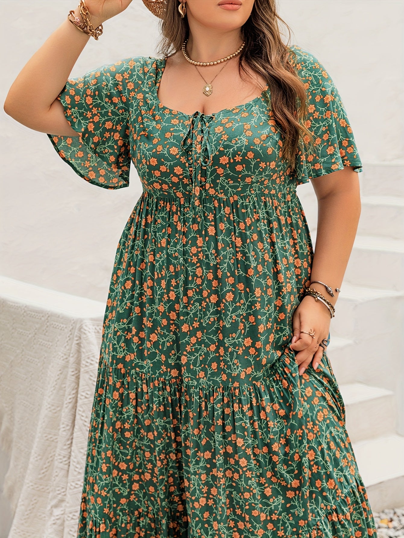 Women's Maxi Dress | French Square Neck, Adjustable Tie-Front