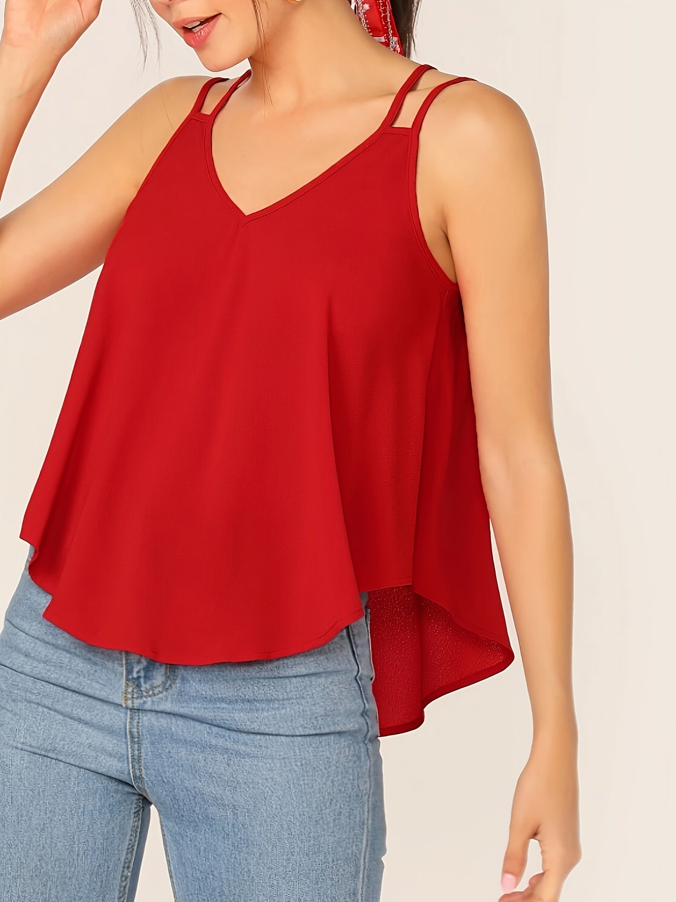 Stylish Double Strap Dip Hem Swing Top