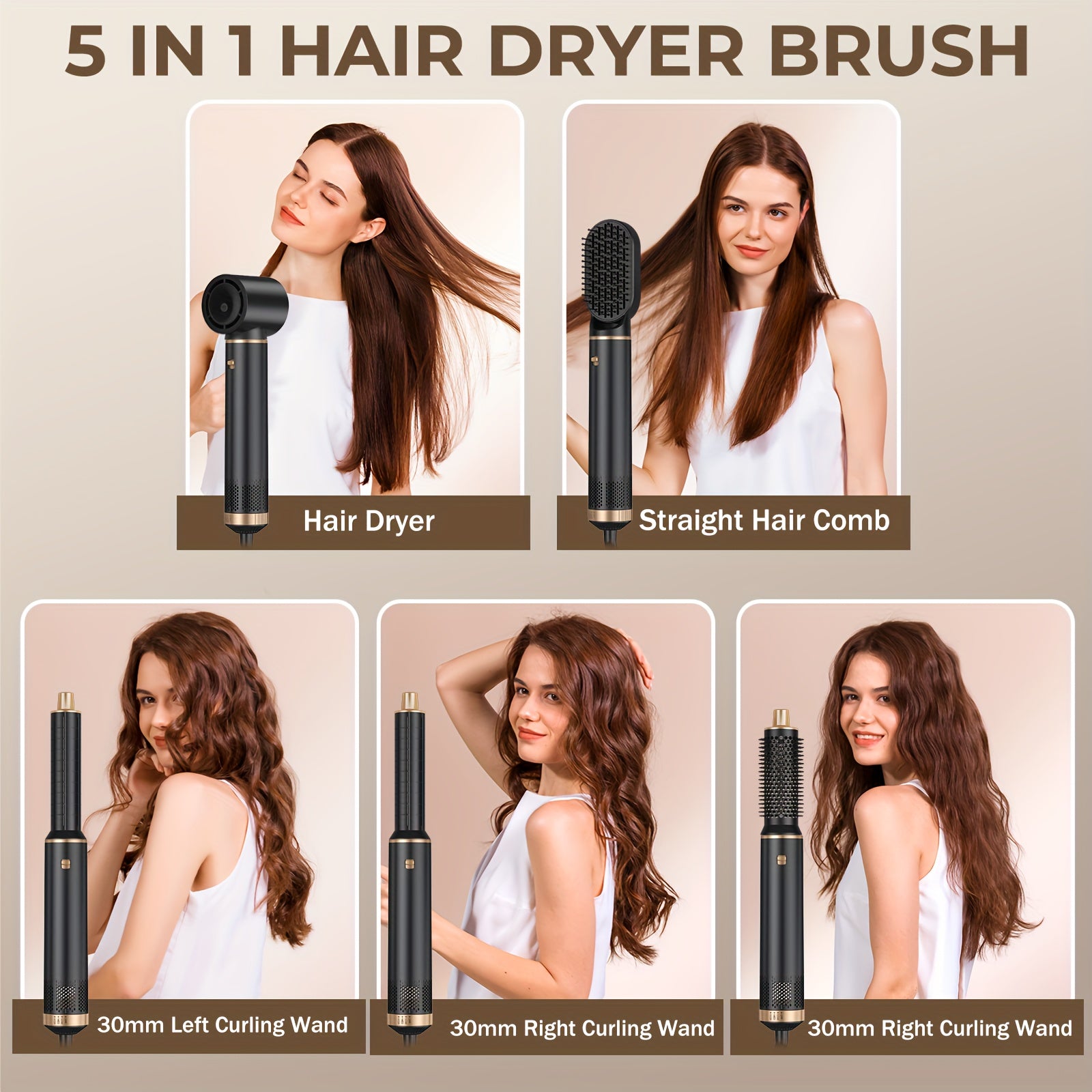 Hair Dryer Brush 5in 1 Hair Styler 60000RPM Upgrade Brush Blow Dryer Hot Air