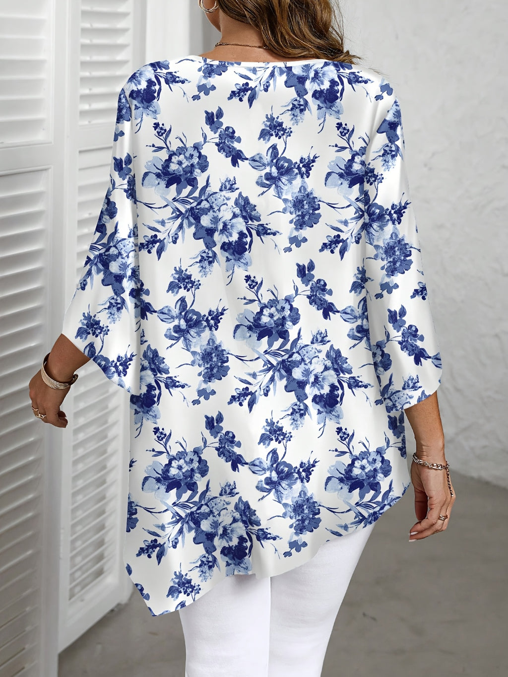 Elegant Plus Size Women's Floral Print Blouse