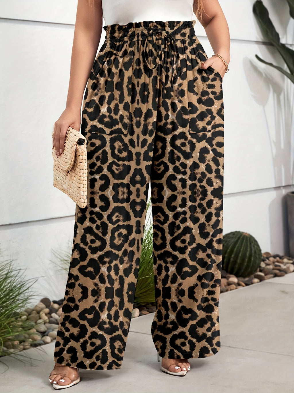 Women's Plus Size Leopard Print Wide Leg Pants