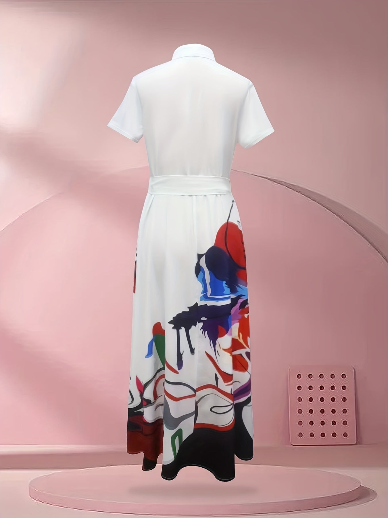 Charming Floral Print Dress - Stylish Button Front, Short Sleeve Collar Design