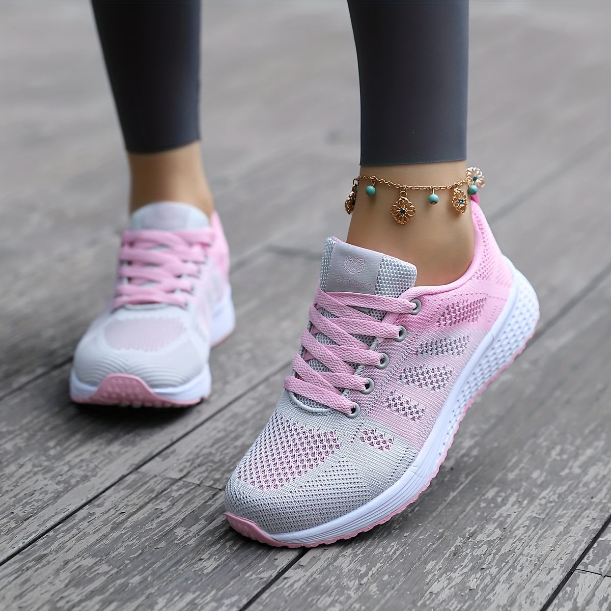 Women's Breathable Mesh Sneakers - Black & Pink Color-Block Design, Comfortable EVA Sole, Lace-Up Low-Top Casual Shoes for All-Season
