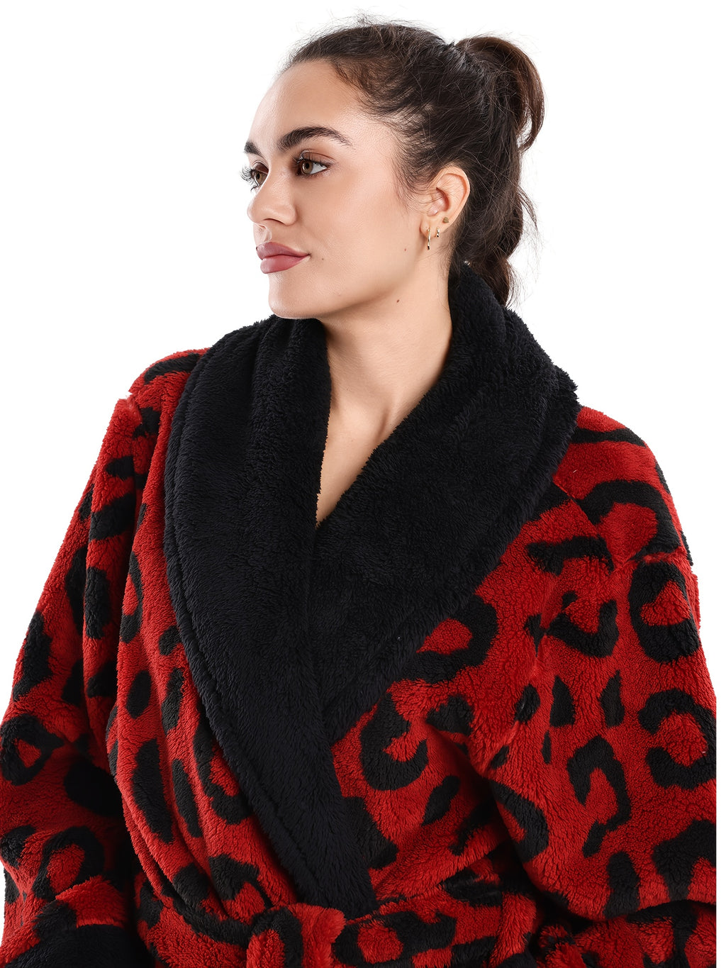 1pc Women's Elegant Leopard Print Robe & Sleepwear - Oversized Winter Cozy Plush Bathrobe