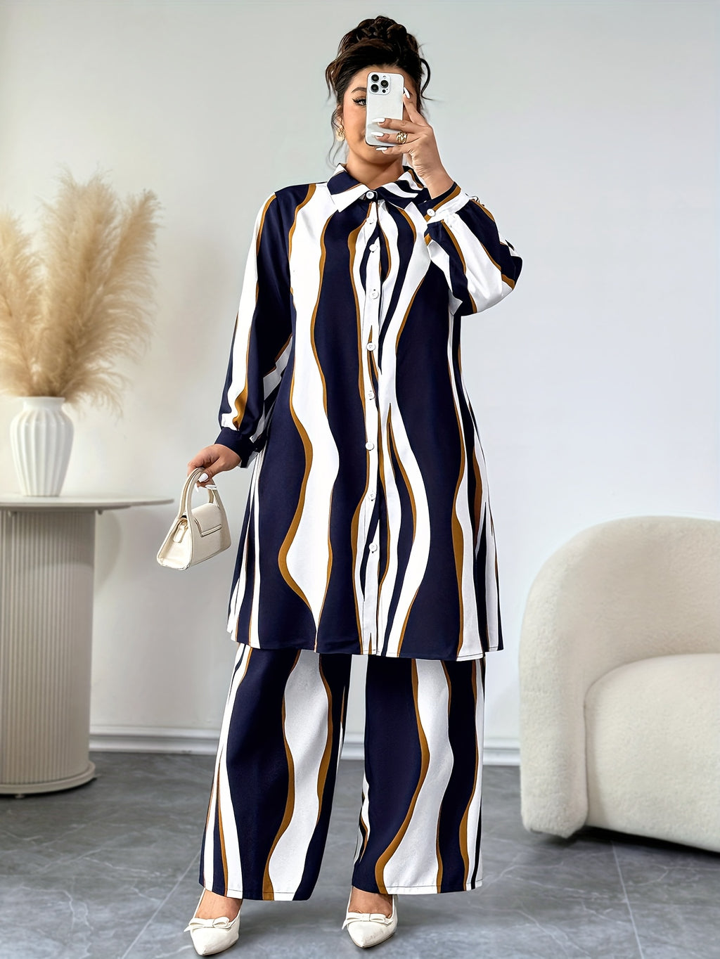 Plus Size, Targeted Fashion Casual Elegant Printed Women's Set