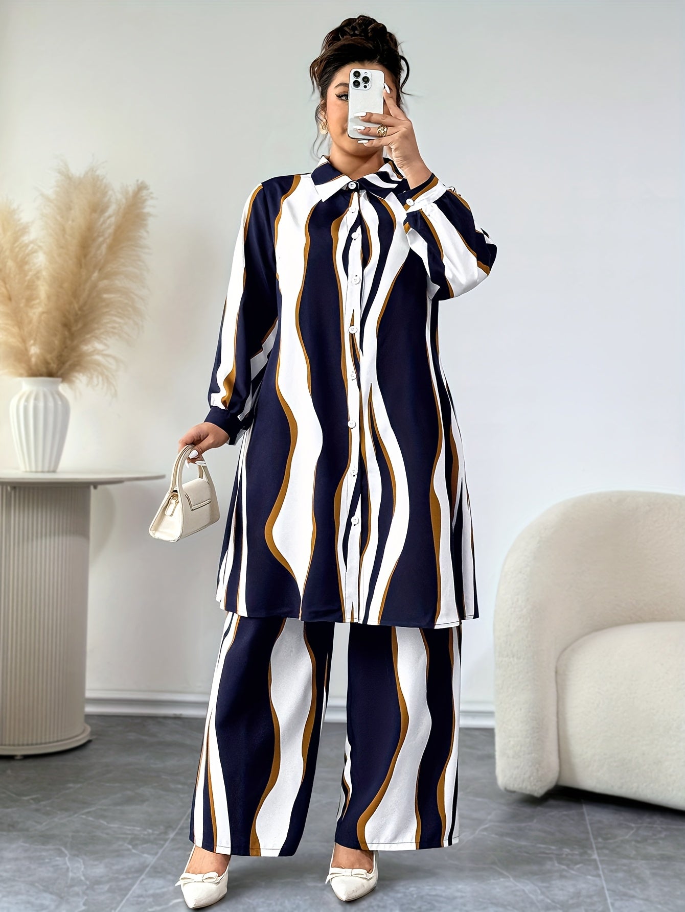 Plus Size, Targeted Fashion Casual Elegant Printed Women's Set