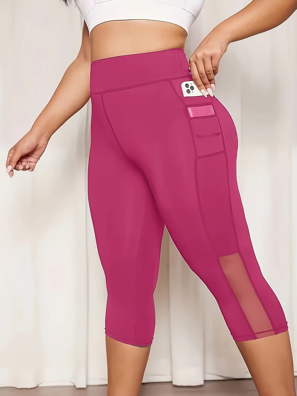 Women's Plus Size High-Waisted Mid-Length Leggings with Butt Lifting