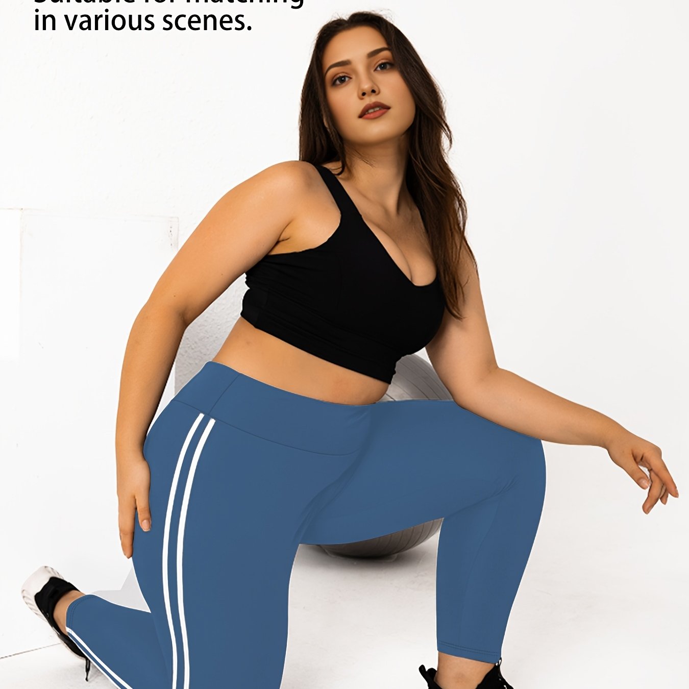 Women's Plus Size High-Waisted Cropped Leggings with Side Stripes