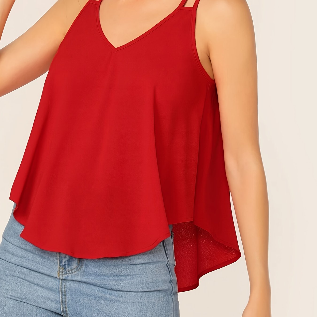 Stylish Double Strap Dip Hem Swing Top