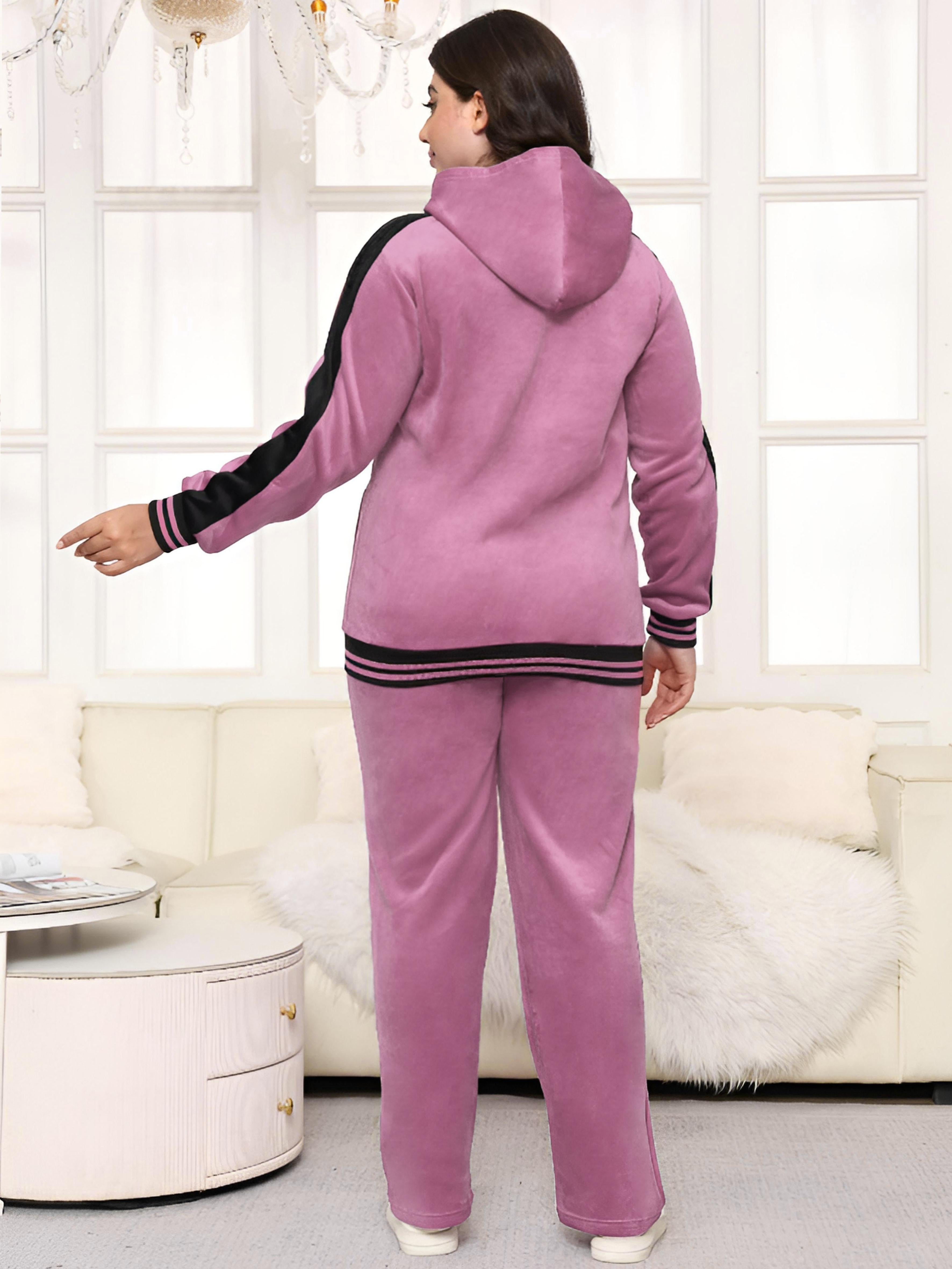 2pcs Women's Plus-Size Thickened Flannel Hooded Pajama Set