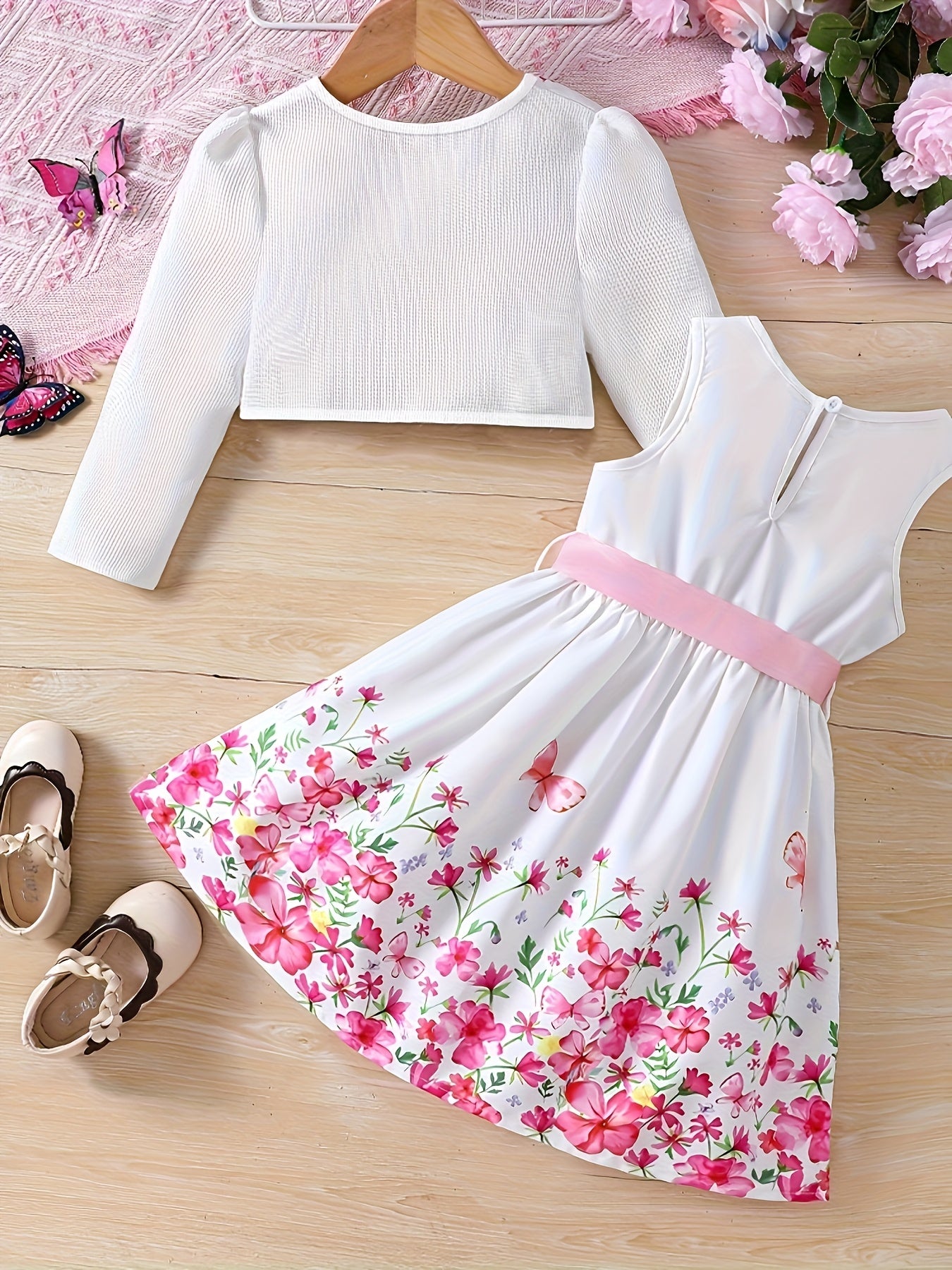 Girls' Autumn and Winter Cardigan Jacket with Vest Print Dress Set, Back-to-School Campus Fashion Outfit