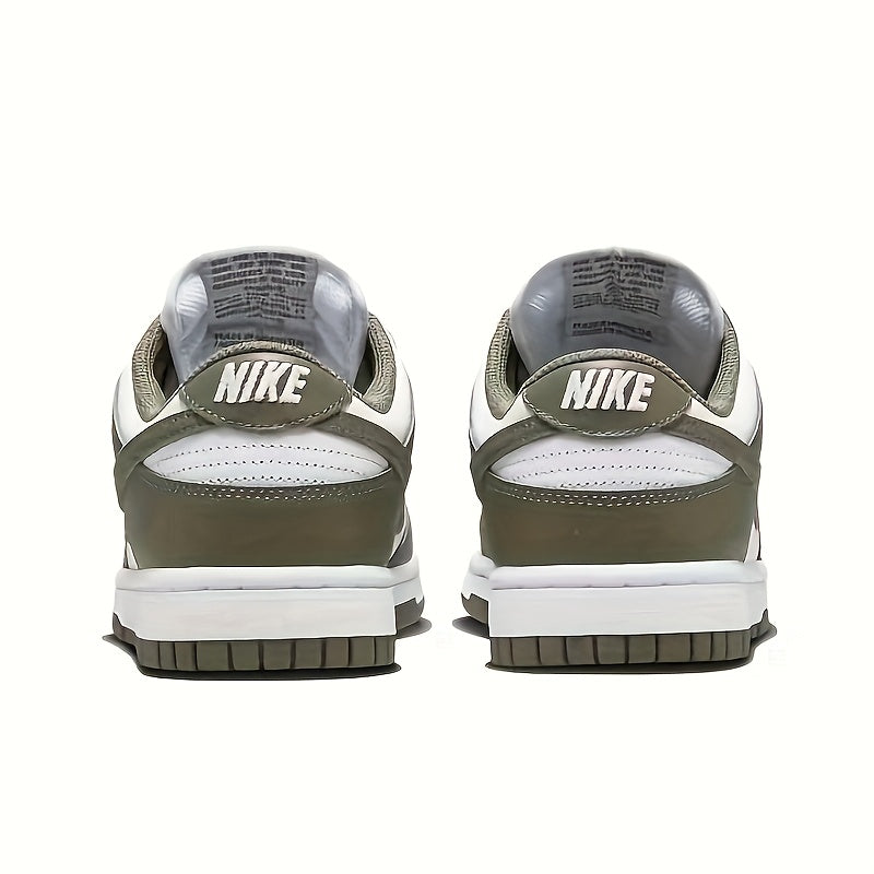 NIKE Women's Low-Top Casual Sneakers - Olive Green & White Colorblock, Breathable Second-Layer Leather Upper