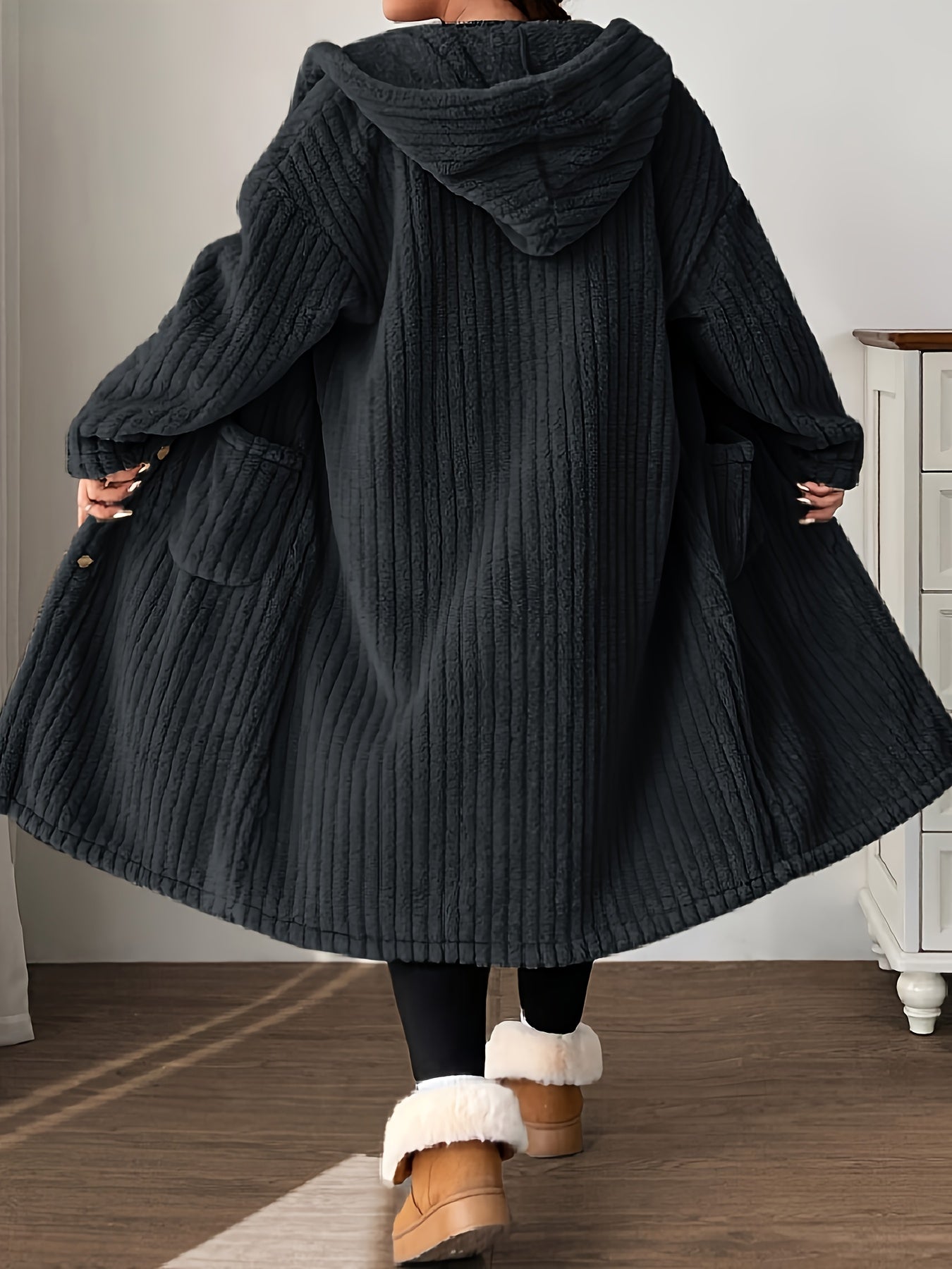 Plus-Size Women's Hooded Long-Sleeve Plush Coat