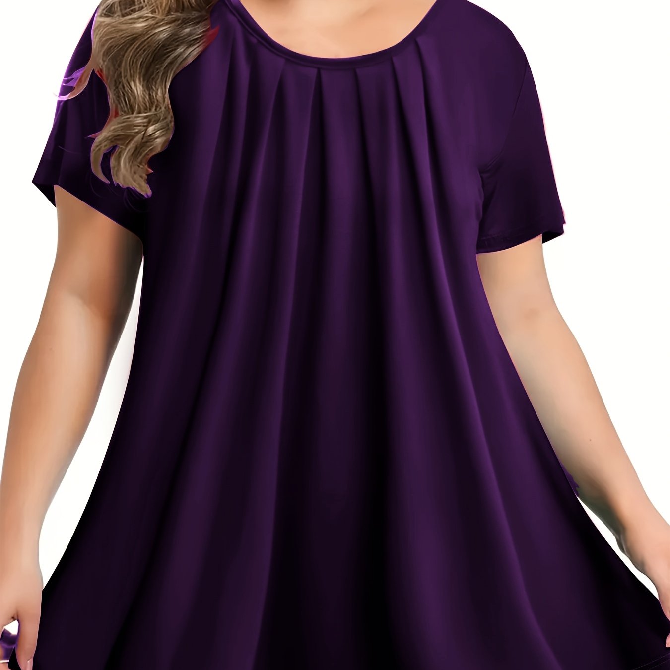 Polyester Elegant Crew Neck Ruched Bust Slight Stretch Knit Fabric Pullovers