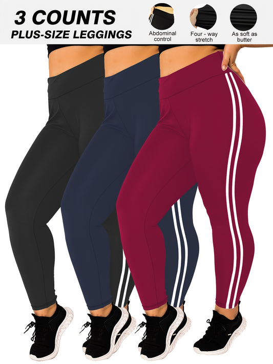 3-Pack Plus Size High-Waisted Tight-Fit Leggings