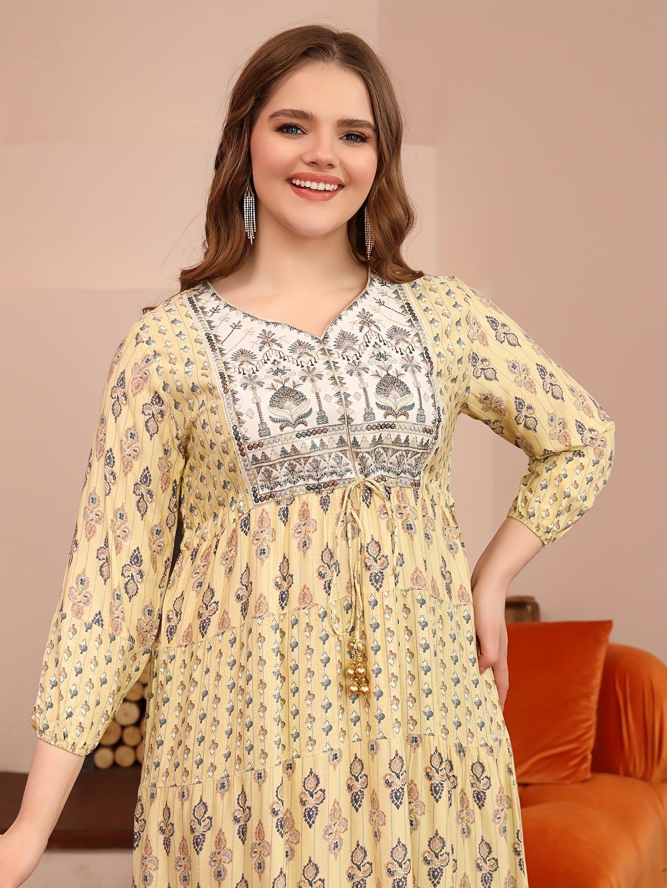 Heart-Shaped Neckline Bubble Sleeve Dress for Women