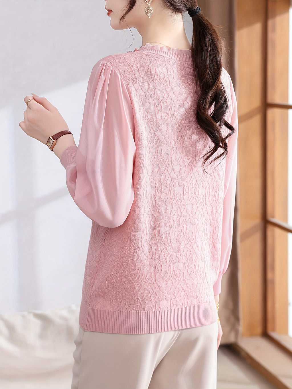 Women's Lightweight V-Neck Blouse with Beaded Detail