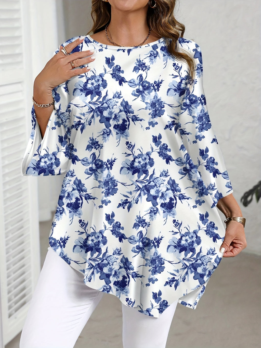 Elegant Plus Size Women's Floral Print Blouse