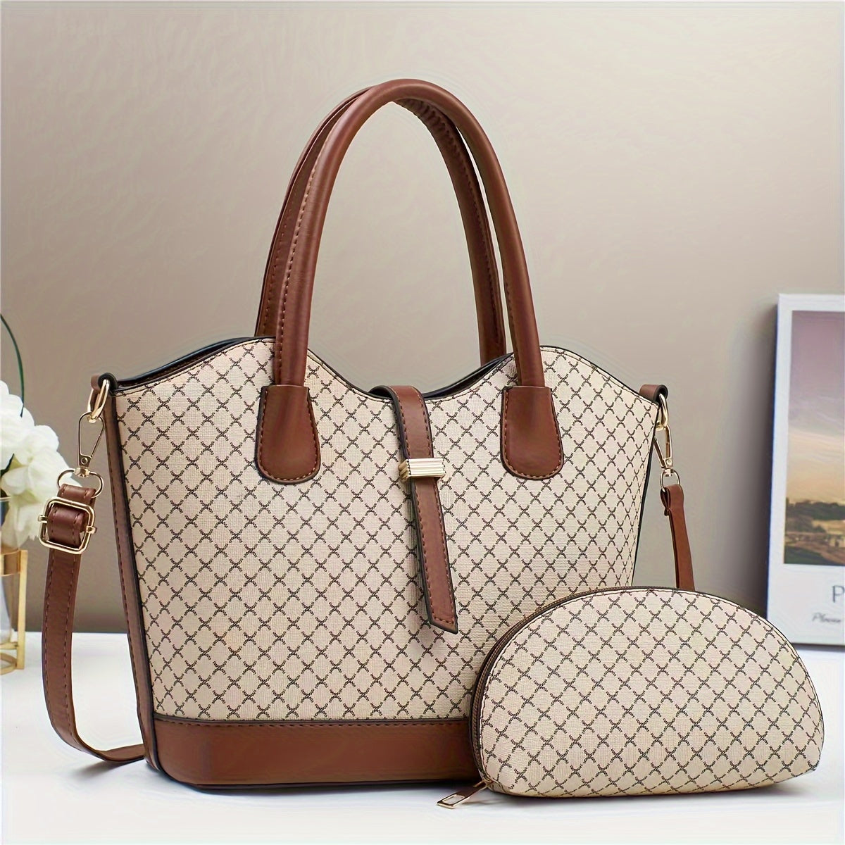 Trendy Women's Large Tote & Shoulder Bag Set