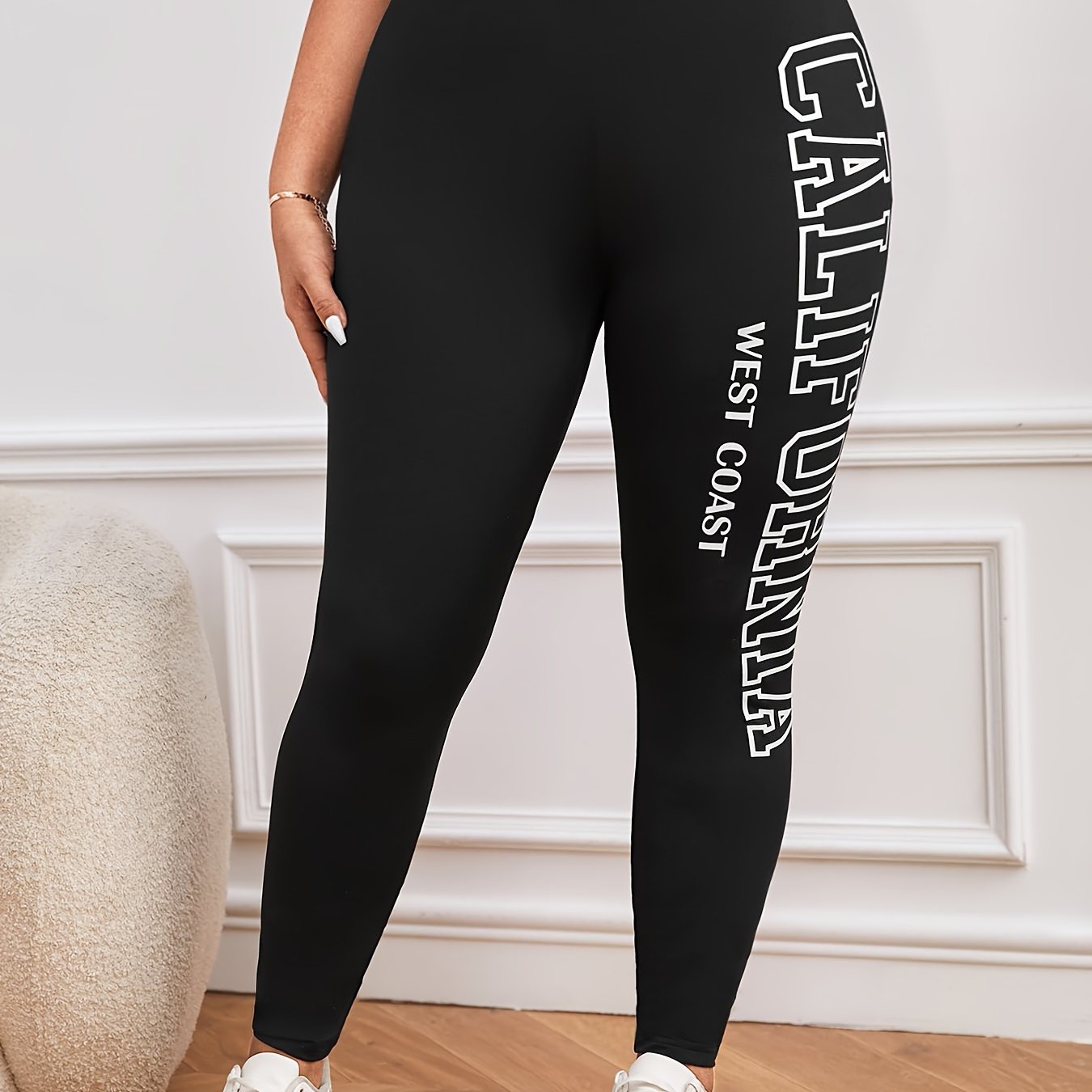 Tight Fit Plus Size Women's California West Coast Letter Print Leggings