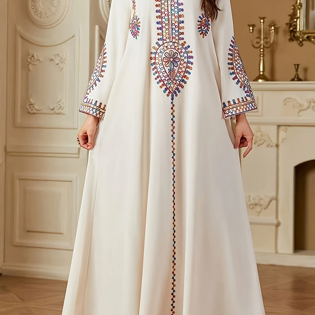Elegant Middle Eastern-Style Long Dress with Intricate Designs