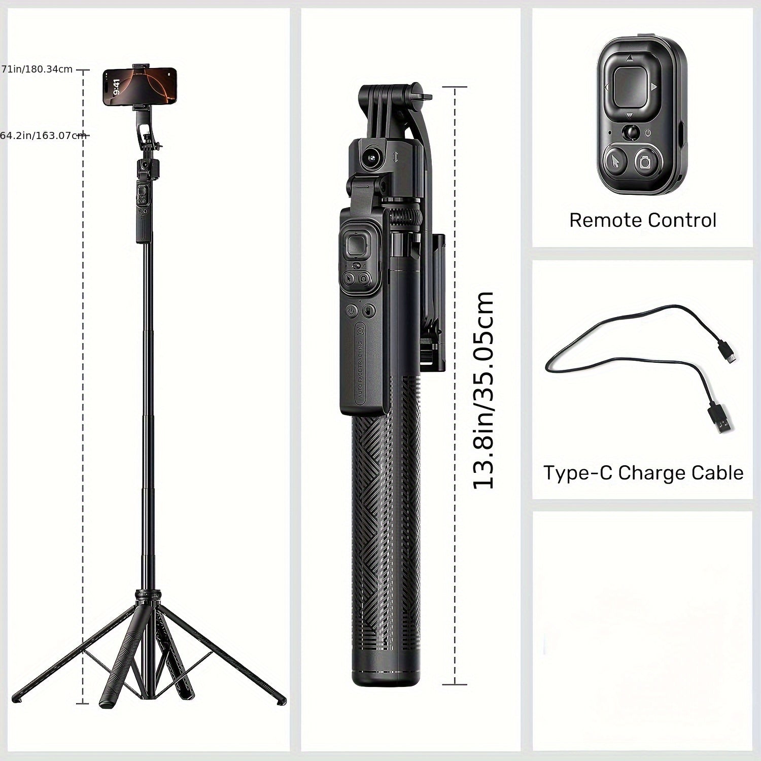 Auto Face Tracking Tripod 360° Rotation, Extendable
