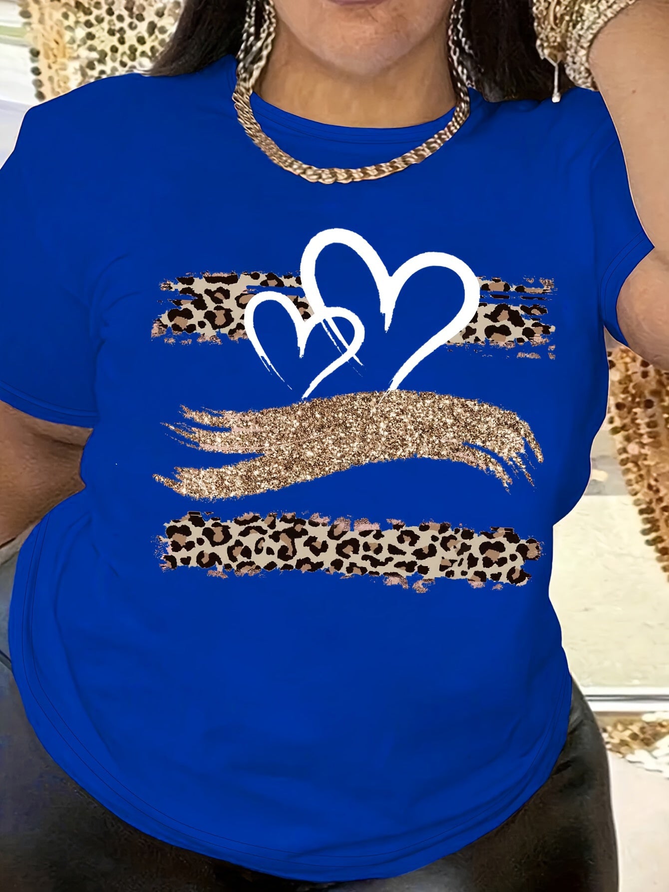 Casual Plus Size Heart Print T-Shirt for Women