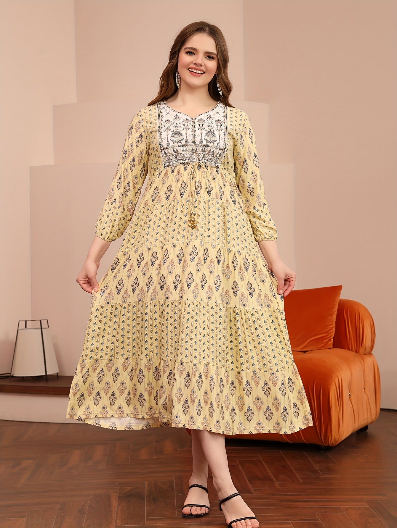 Heart-Shaped Neckline Bubble Sleeve Dress for Women