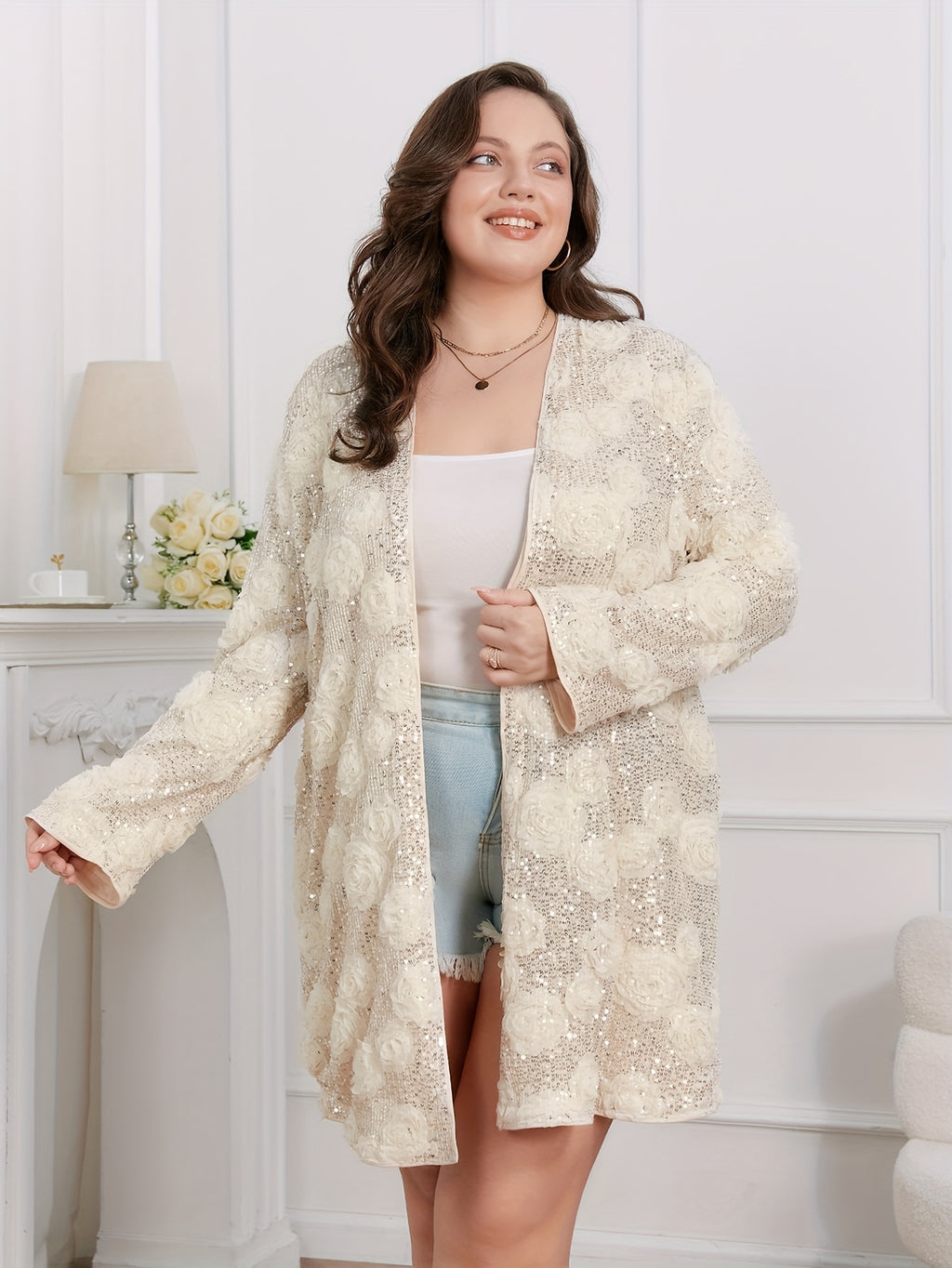 Plus Size, Sequin Blouse - Sparkling Casual & Party Top