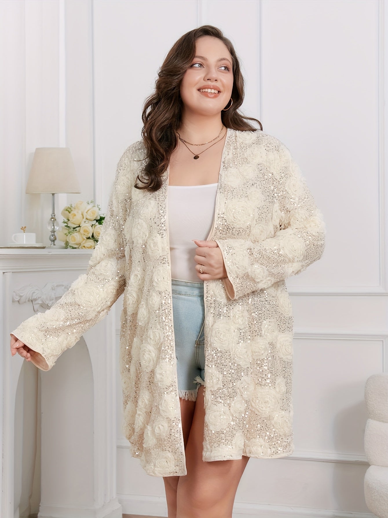 Plus Size, Sequin Blouse - Sparkling Casual & Party Top