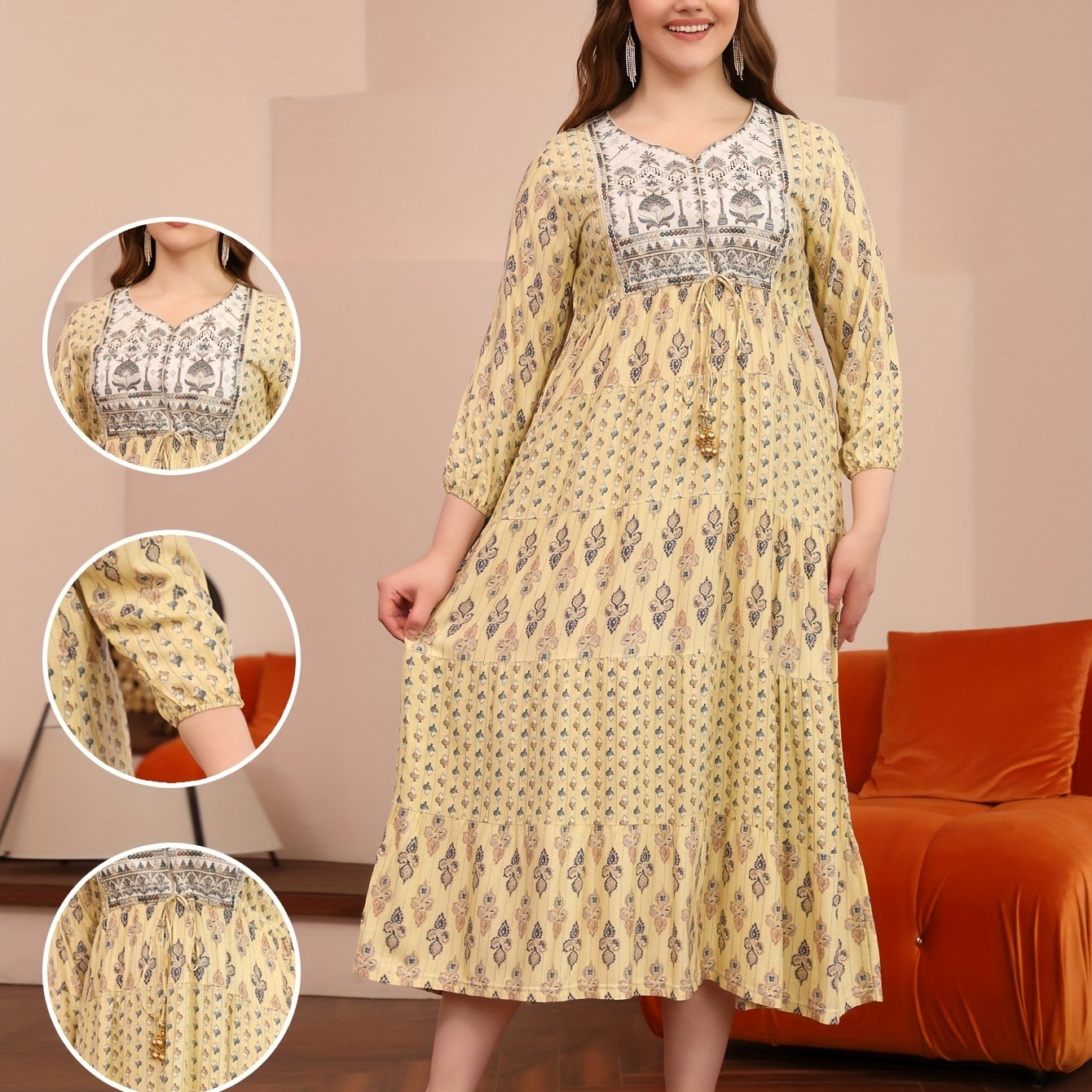 Heart-Shaped Neckline Bubble Sleeve Dress for Women