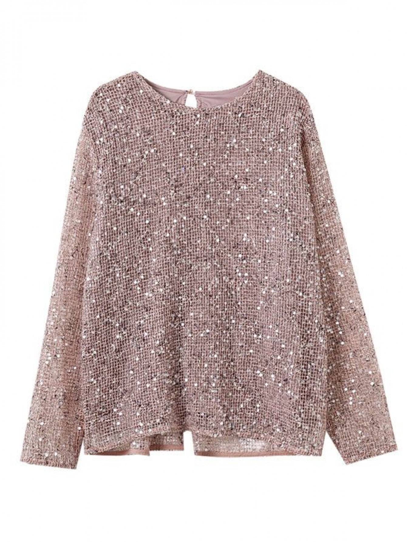 Women's Elegant Sequin Chiffon Blouse - Reversible Round Neck Top