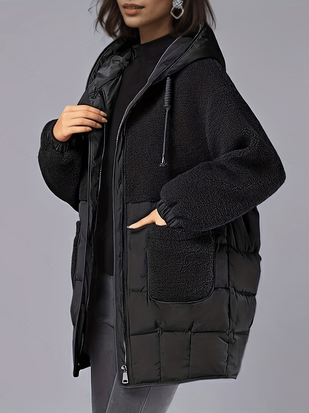 Women's Elegant Thickened Winter Coat - Long Sleeve, Solid Color, Regular Fit