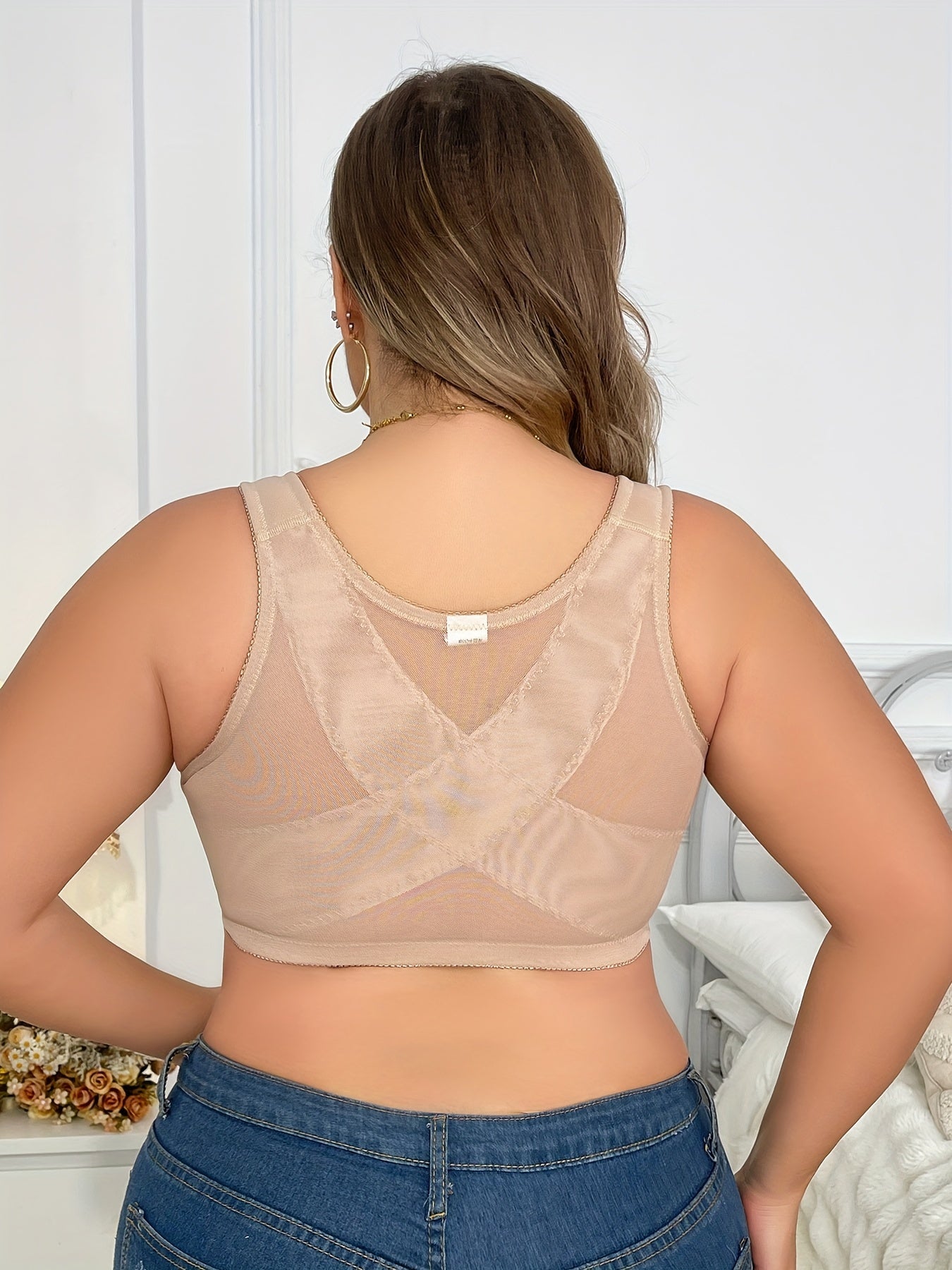 Plus Size Elegant Front Closure Bra - Wireless Full Cover Soft Bralette