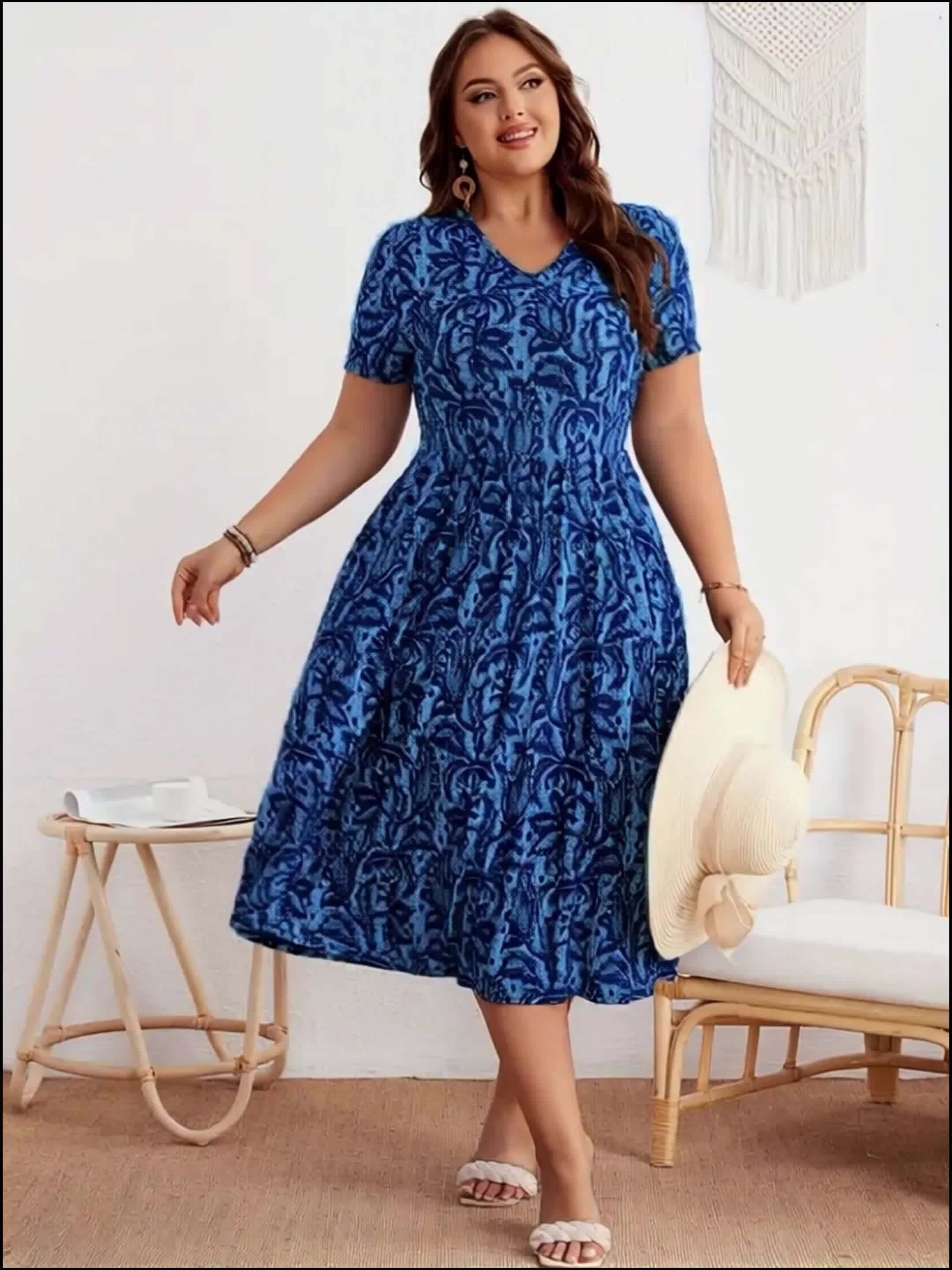 Women's Casual V-Neck Short Sleeve Dress
