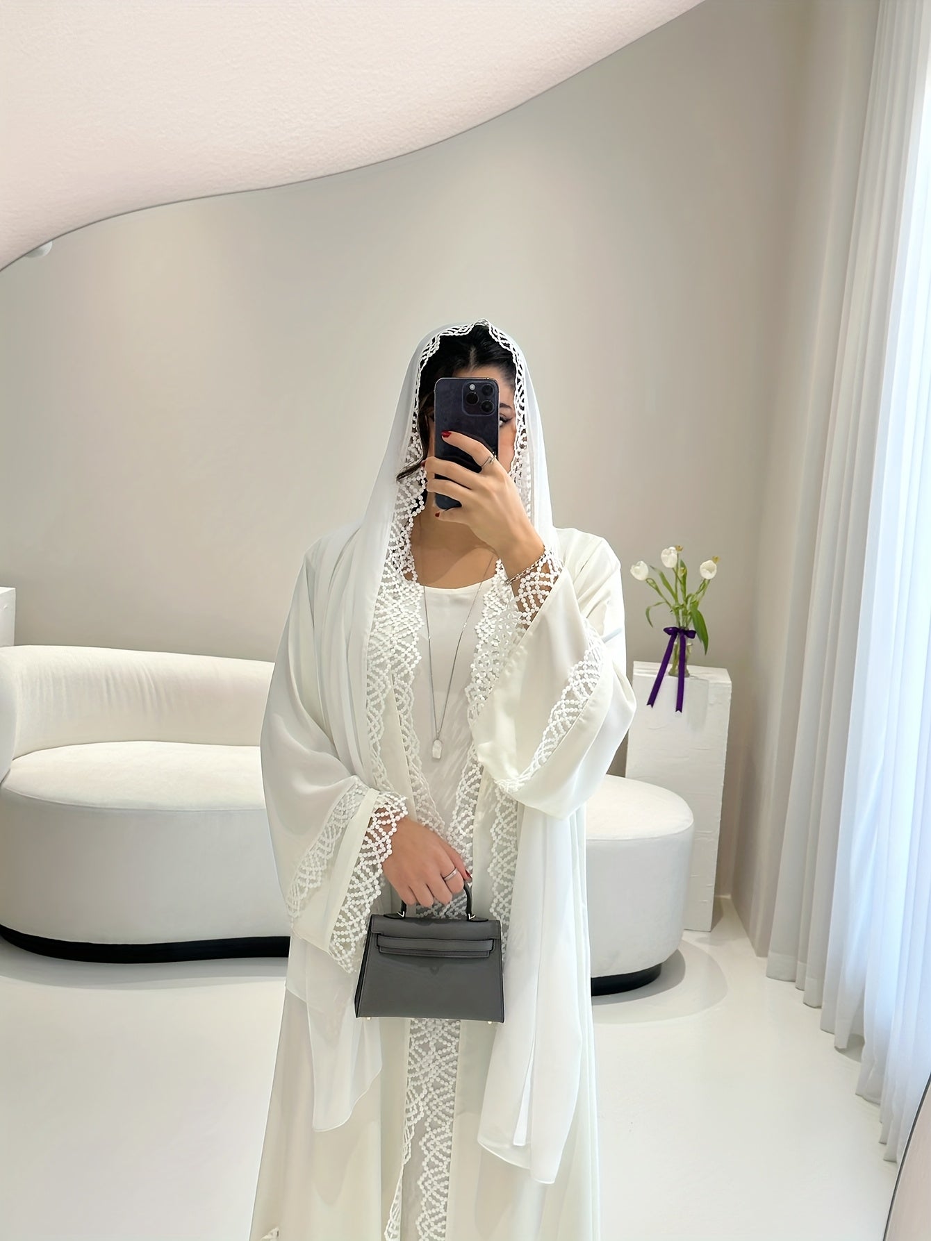 2pcs Set with Lace Trim Muslim Kaftan