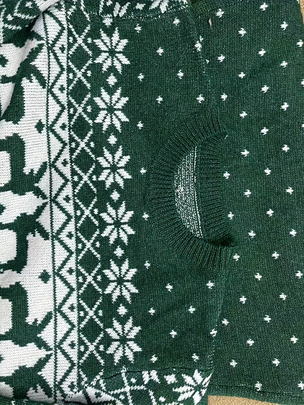 Women'S Christmas Reindeer Print Sweater Dress - Long Sleeve, Round Neck, Ribbed Texture