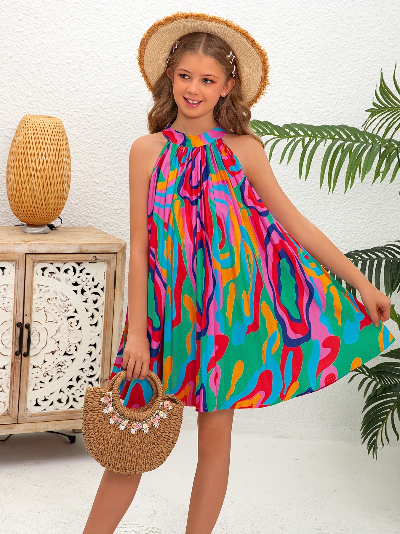 Boho Style Tween Girl Summer Dress, 100% Polyester