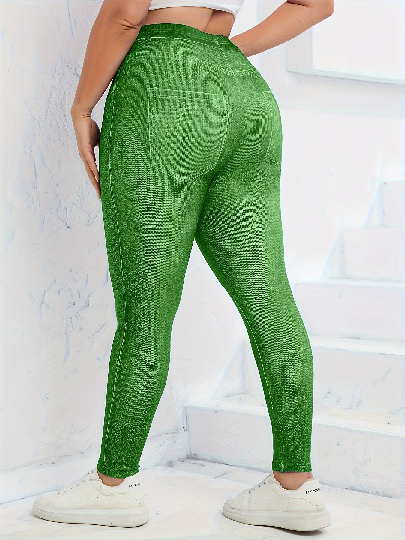 Plus Size Faux Denim Leggings - Ultra-Comfy High Waist Stretchy Design
