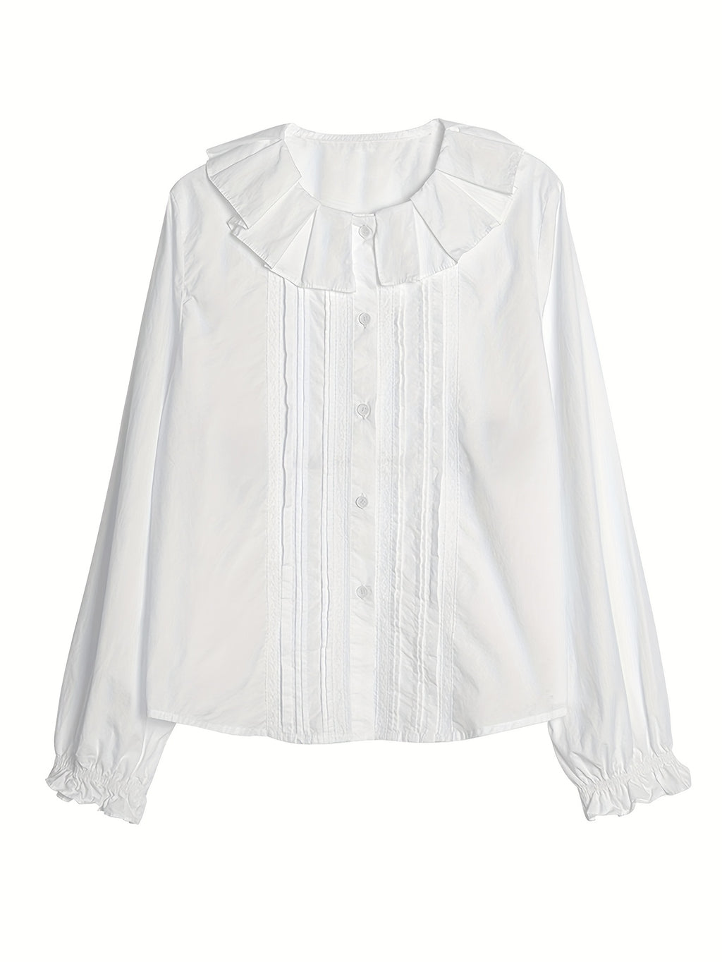 Women's Elegant Lace Trim Blouse - Long Sleeve Button-Front Shirt with Ruffled Collar
