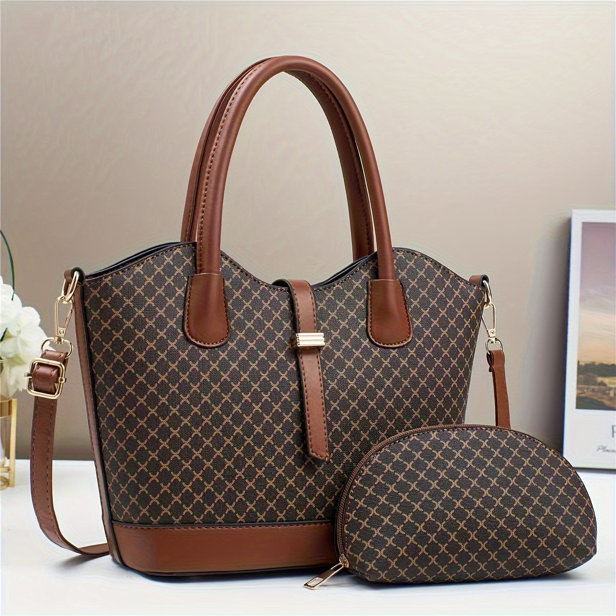 Trendy Women's Large Tote & Shoulder Bag Set