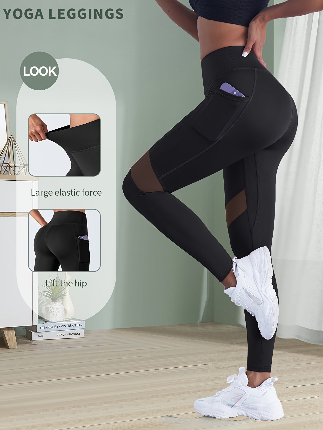 Women's High-Waisted Red Yoga Leggings with Mesh Panel Full Elasticity