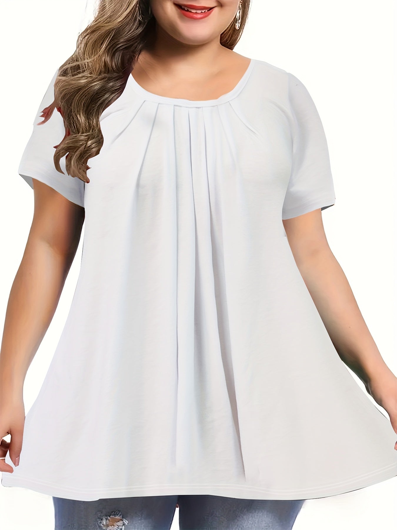 Polyester Elegant Crew Neck Ruched Bust Slight Stretch Knit Fabric Pullovers