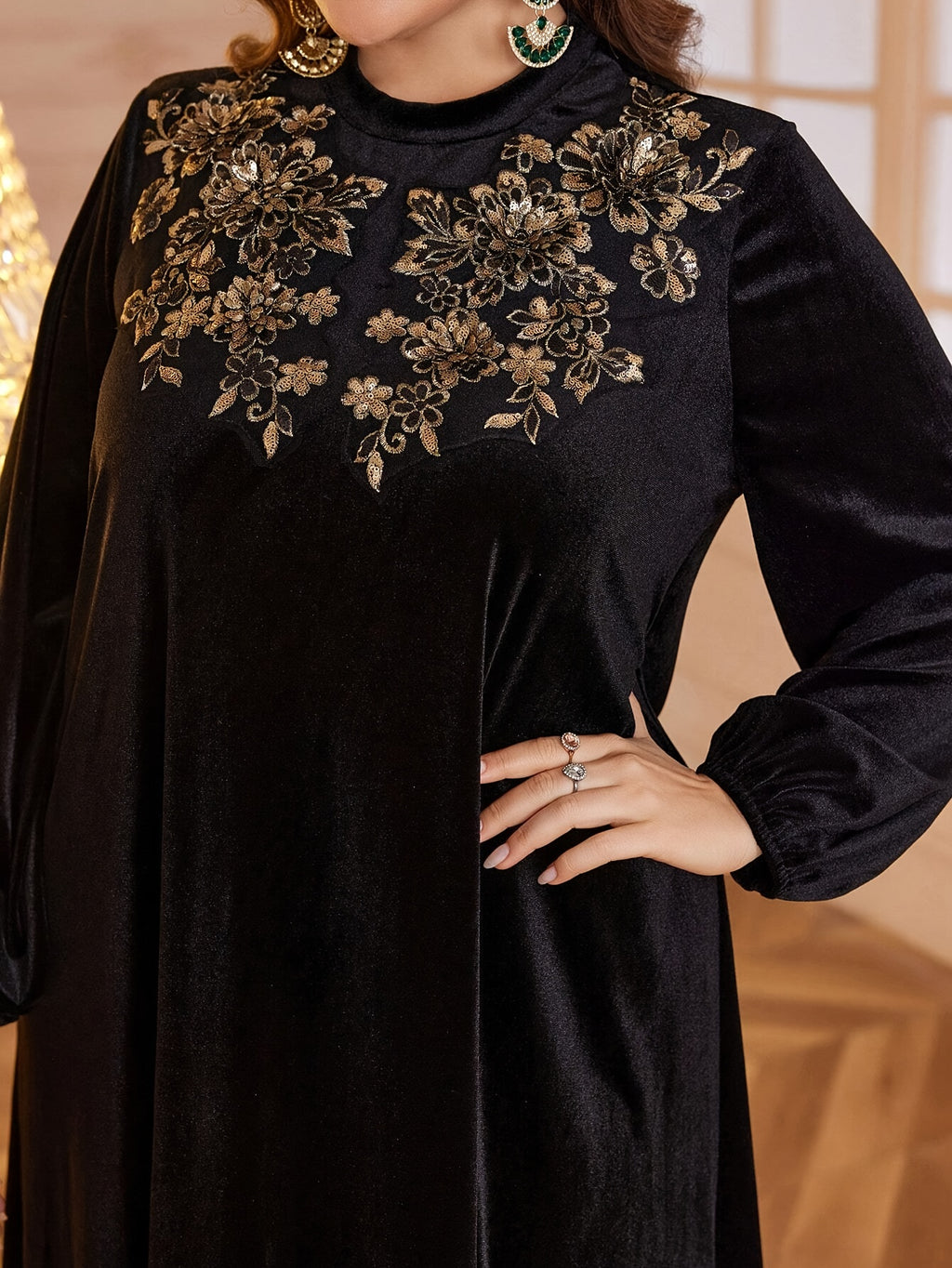 Women's Elegant Plus Size Floor-Length Formal & Everyday Maxi Dress - Winter Warmth Long Sleeve