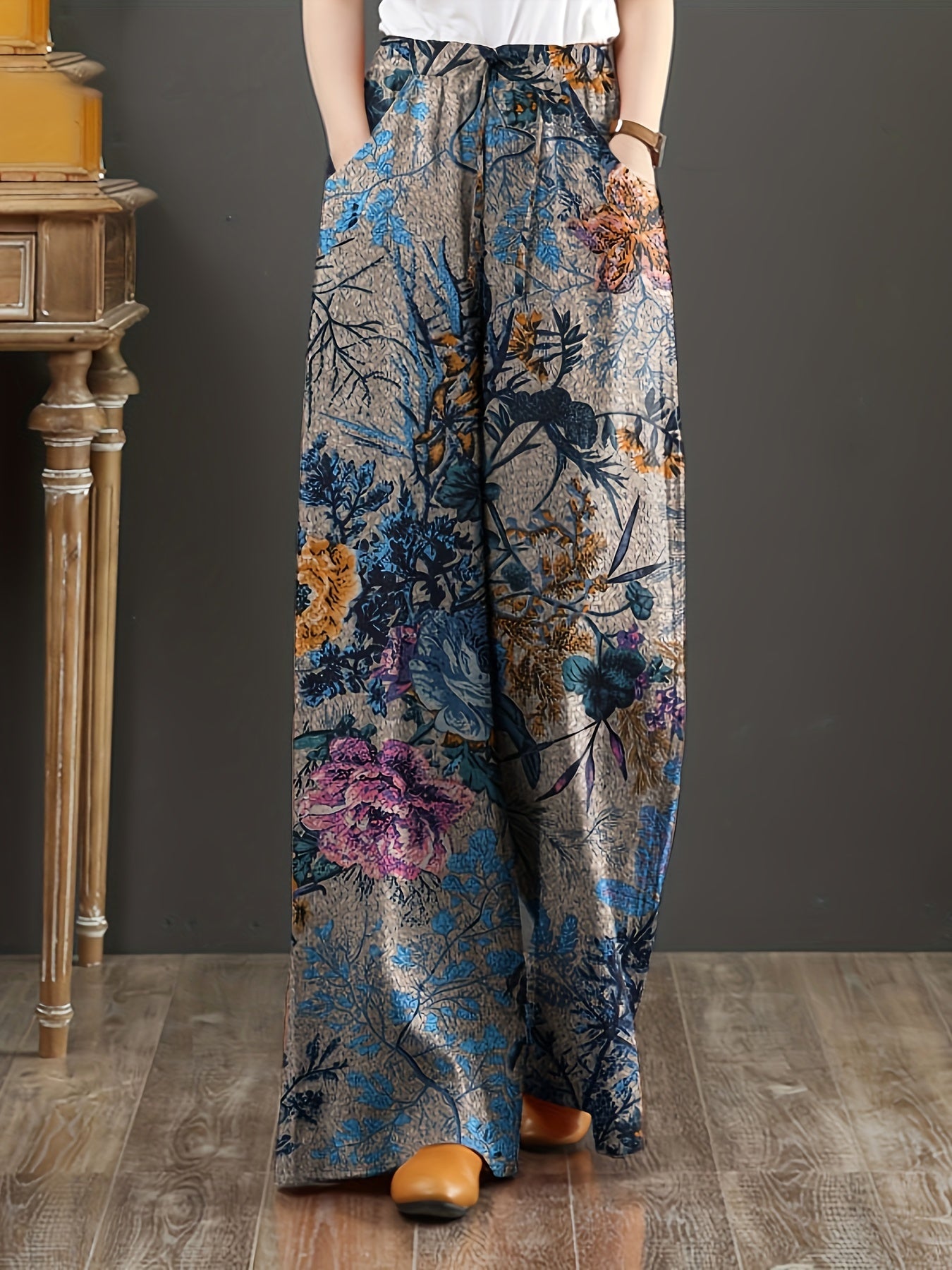 Women's Floral Print Cotton Wide Leg Pants