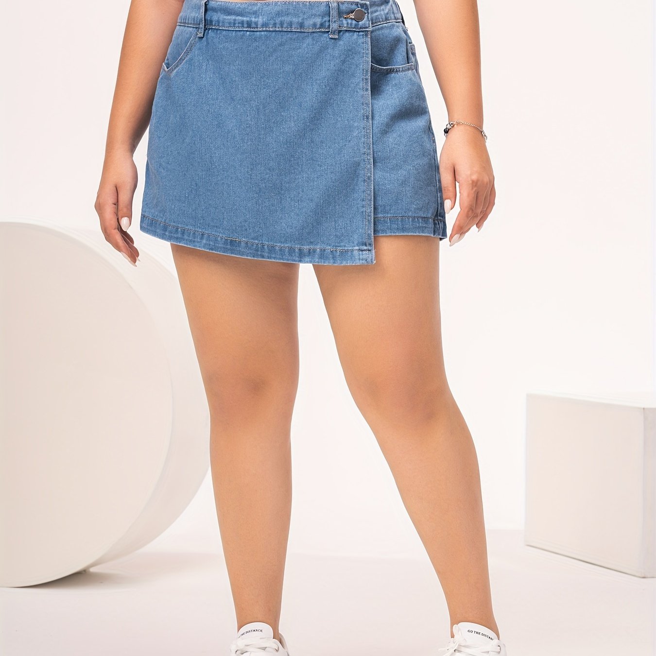 Women's Light Blue Denim Skort - Casual Style with Flap Pockets, Non-Stretch Fabric, Machine Washable, Perfect for Spring/Summer