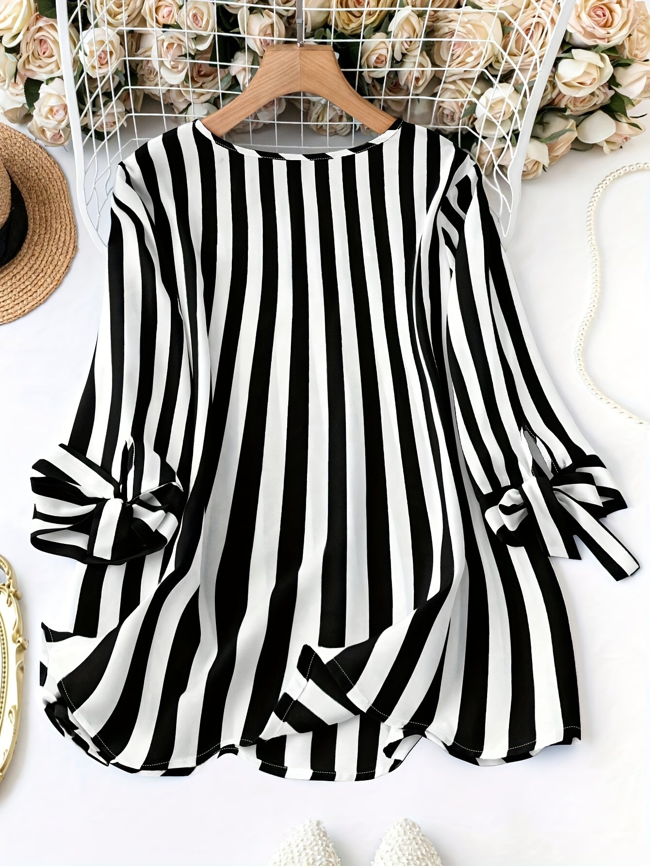 Elegant Notched Necktie Cuff Top for Women's Plus Size